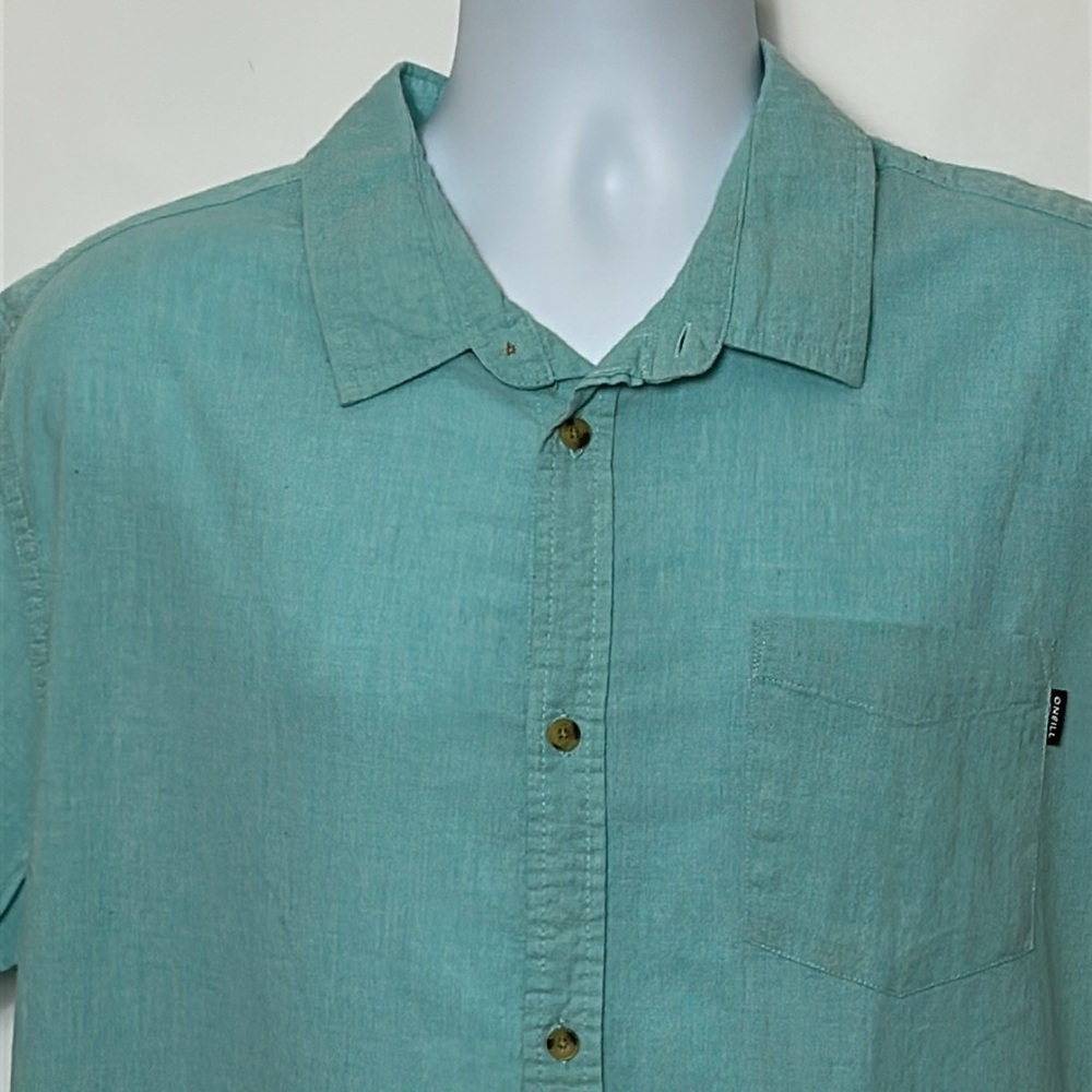 O’Neill Men's XL Teal Short Sleeve Casual Button Front Cotton Surfer Beach Shirt